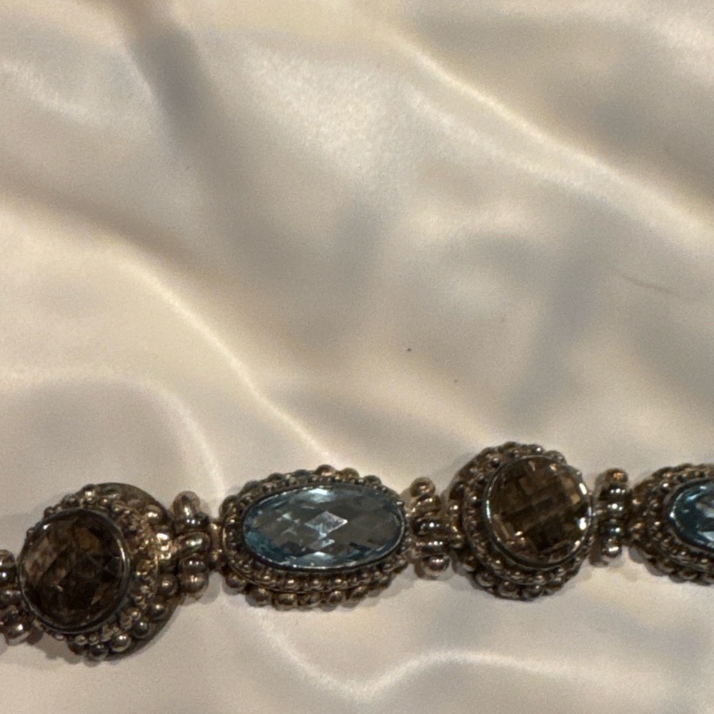 Elegant SS with  Blue Topaz and Amethyst Balinese Women's Bracelet